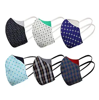 SOUTH SAILOR Mens Cotton Reusable Face Mask (Multicolor, Pack of 6, Without Valve) for Men