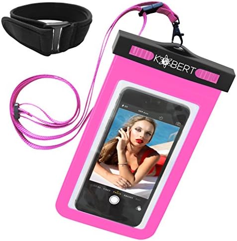 Kobert Waterproof Cell Phone Case (Pro Pink), Dry Bag Pouch for iPhone 8, 8 Plus, X, 6s, 6s Plus Samsung Galaxy s7, s7 Edge, s6, Any Phone up to 6 Inches - Pink Strap and Armband