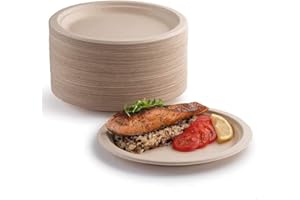 YIEN 50 piatti di carta super rigidi al 100% biodegradabili e compostabili, ecologici e riciclabili, perfetti per picnic barbecue (17,8 cm)