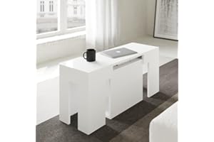 VE.CA.s.r.l. - Panca Allungabile Candy - In Legno Nobilitato - Con Porta Prolunghe - Allungabile Fino a 3 Metri - Arredo Casa, Cucina - Colore: Bianco Lucido - Made in Italy