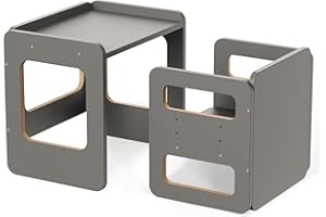 Tilhumt Montessori Tisch und Stuhl Set für Kleinkinder im Alter von 1-4 Jahren, Kinder Tisch und Stuhl Set, höhenverstellbarer Aktivitätstisch mit Zaun für Lesen, Spielen, Kunst, Handwerk