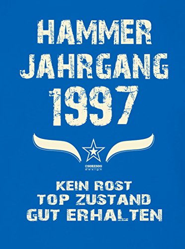 Geschenk 20. Geburtstag :-: Geschenk Idee Geburtstags Deko-Kissen Sofakissen Dekokissen Jahreszahl Aufdruck :-: Hammer Jahrgang 1997 :-: Größe: 40x40cm & Geburtstags-Urkunde Farbe: royal-blau - 2