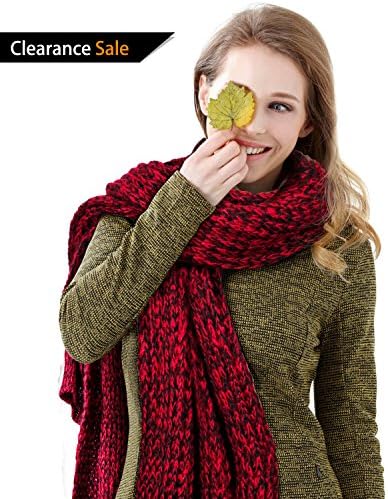 Women's Knitted Scarf, RooLee Women's Knitted Scarf Thick &amp; Long Shawl, Ideal Gift, Winter Essential for Outdoor Activities (Red)