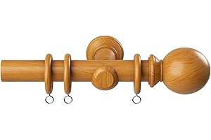 NEW EDGE BLINDS Wooden Pole Ball Finial Curtain Hanging Pole Set Antique Pine 360cm
