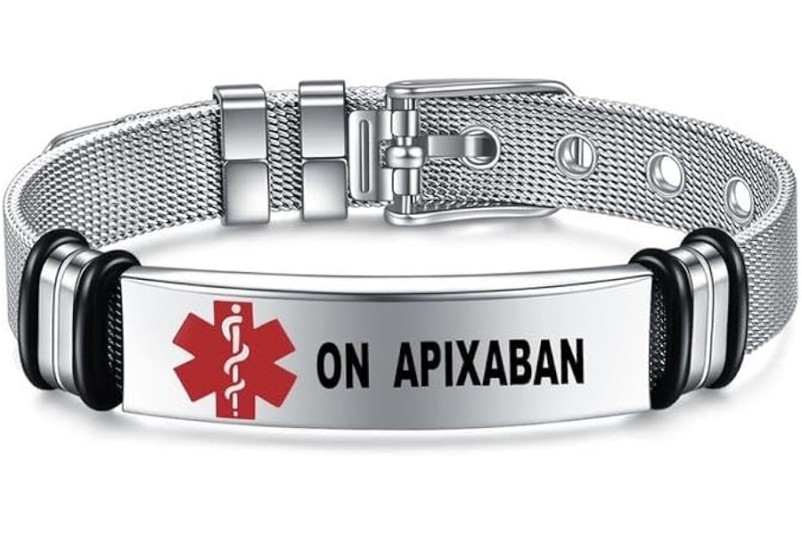Medical Alert Identification Bracelets, Silver Stainless Steel, Adjustable Diabetes Epilepsy Blood Thinner