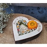 Hochzeit Ringkissen Ringhalter Herz Mille Fleurs gelb Holzherz für Eheringe mit Namen