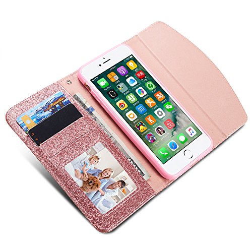 iPhone 6 Plus 6S Plus 5.5 inch Case,Luxury Bling Glitter [Rhinestone Magnetic Closure] Sparkle Diamond Crystal [Stylish Handbag] PU Leather Folio Inner Flip Wallet TPU Case with [Card Slots] Cover for Apple iPhone 6 Plus/6S Plus 5.5 inch - Rose Gold