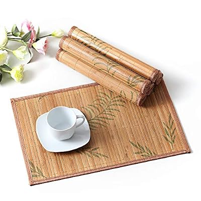 LOVECASA, Set de Table en Bambou 6 Pcs, Napperons Lavable, Antidérapant, Tapis de Table Résistant à la Chaleur