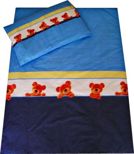 Babies-Island A 4 Piece Bedding For Baby/Toddler Duvet+Pillow+Duvet Cover+Pillowcase Cot/Cot Bed - Blue Teddies With Dots - Size : 100x135 cm