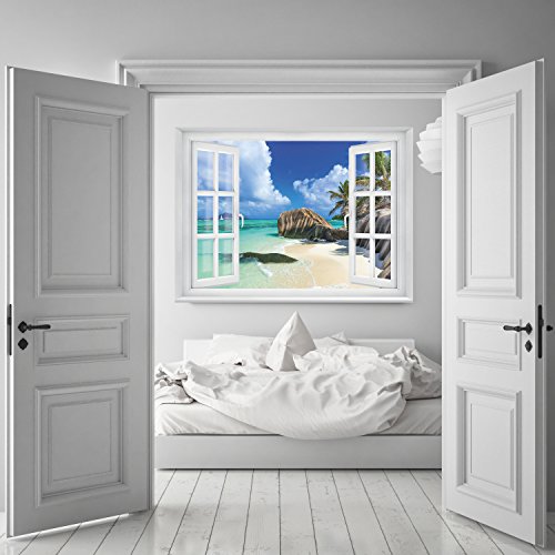 FOTOTAPETE ,,Tropical Window 2T3′ 127cm x 183cm Fenster Ausblick Meer Strand Dünen Ozean Tapete inklusiv Kleister - 5