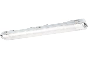 EGLO Fuktbeständig lampa Eco Tube-E, belysning källare garage | källarlampa rör, taklampa fuktbeständig list, badkarslampa 67,5 cm, grå plast, 2 G13 socklar, IP65