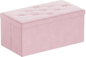 BRIAN & DANY Pouf Contenitore Pieghevole, Cassapanca Contenitore da Interno in Velluto, Puff Poggiapiedi Rettangolare Panca per Camera da Letto, 80x 40x 40 cm, Rosa