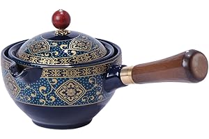 LYEAA Théière en céramique Faite à la Main en Porcelaine, Distributeur de thé Chinois avec poignée latérale et infuseur à 360 degrés, Rotation Anti-déversement, théière Kong Fu Semi-Automatique