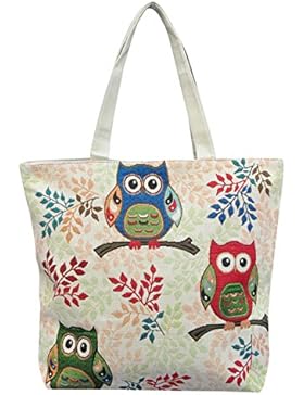 Eule Eulentasche Shopper Strandtasche mit 1 Fach und Reißverschluss*** 3 Eulen auf einem Ast*** Umhängetasche...