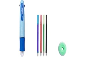 MROOFUL Stylos à bille effaçables 4 en 1 multicolores - 4 couleurs - Stylo à bille rétractable de 0,5 mm - Stylos à encre multicolore pour bureau, école, étudiants, enfants, cadeau (bleu macaron)