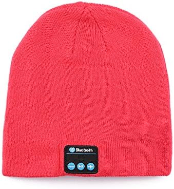 Bluetooth Beanie Hat Cap Lenuo Wireless Music Men Women Knitted Winter Hat with Stereo Speakers & Microphone Headphones Headset for Outdoor Sport Christmas Gifts (Rose Red)