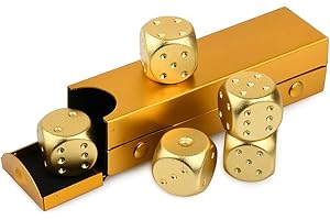 SCSpecial Dadi in Lega di Alluminio 5 Pezzi Portatili da 16 mm Con Custodia Rettangolare - 6 Facce per Bere Party Game - Oro