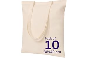 MINIMARG 100% Cotton Canvas Bags for Grocery, Plain Tote Bags to Decorate, eco-friendly Canvas Reusable blank Tote Bags made with Premium Quality Fabric - Size 38x42cm+65cm long Handle