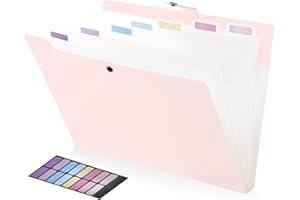 FRETONBA Raccoglitore Documenti con 8 Tasche, Cartelline Portadocumenti A4 Design Dell'etichetta, Porta Documenti Design dei Pulsanti, Portadocumenti Plastica, Divisori Raccoglitori ad Anelli, Rosa