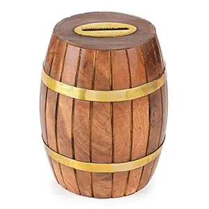 ITOS365 Handmade Wooden Barrel Money Piggy Bank Coin Box Birthday Gifts for Kids, Boys, Girls & Adult