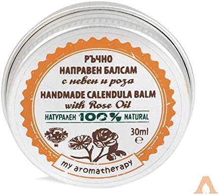 Natural Handmade Calendula Cream Salvia with Rose Oil | 30 ml Damascena Handmade Marigold Cream Apricot Kernel Oil Grape Seed Oil Avocado Oil Shea Butter Beeswax Rosemary Oil Coconut Oil Rose Extract Restores Irritated &amp; Sensitive Skin Moisturizing Anti-Inflammatory