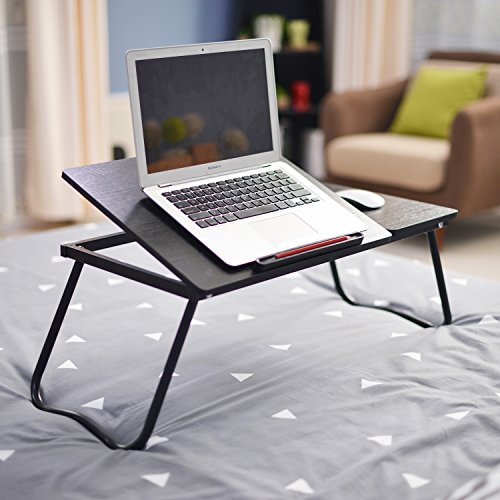 DlandHome Table de Lit/Canapé Foldable & Ajustable, Support Ordinateur Portable, Stand Bureau Portable, Repliable Plateau Petit Déjeuner, Lecture pour Enfants, 36 * 64cm, Noir