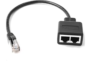 HEMLOSK Duplicador Ethernet RJ45, Divisor Ethernet Splitter, Cable Adaptador RJ45 1 a 2 para Cat 5 Cat 5e Cat 6 Cat 7, Cambiar de Red Entre Dos Computadoras, Negro 1 Puerto Macho a 2 Puertos Hembra Adaptador