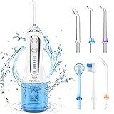 Hydropulseur Jet Dentaire Électrique avec 5 modes et 6 Buses, WaterJet Oral Irrigateur Sans Fil IPX7 Etanche à l'eau portable et rechargeable Flossing pour Soins Hygiène de Dents