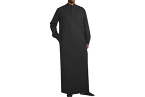 RUMAOZIA Arabische Kleidung Herren Muslim Kaftan Abaya Herren Gewand Robe Crew Stehkragen Thobe Arabisch Gebet Eid Kleidung Islamische Kleidung Aus Dem Nahen Osten Gebetskleidung für Männer