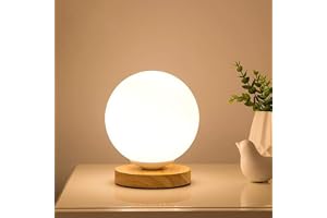 Chao Zan modern retro sfärisk bordslampa 1 x E27 max 40 W trä ek ljus/glas opal matta, nattlampa läslampa nattlykta skrivbord