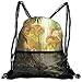 Produktbild RAINNY Drawstring Backpacks Bags,Forest with Waterfall Vivid Autumn Season Nature Inspired Digital Painting Print,5 Liter Capacity,Adjustable