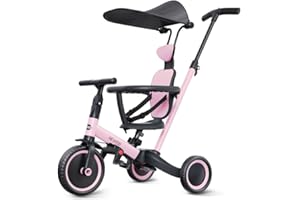 newyoo Tricycle for Toddlers 1-3, Toddler Tricycle with Push Handle & Canopy, Toddler Bike, Birthday Gift & Toys for Girl & Boy, 6 in 1 Baby Trike, Balance Bike, TR009
