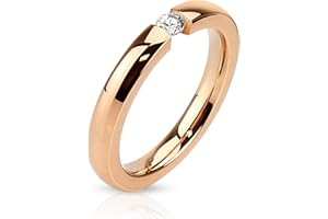 BlackAmazement 316L Edelstahl Ring poliert Rosegold Schwarz Gold Silber IP Zirkonia CZ 3mm Ringgröße 50-71 elegant Damen