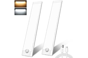 FUNTOOLDE Under Cabinet Kitchen Lights,2 Pack 44 LEDs 3 Modes Motion Sensor under Cupboard kitchen lights,2000mAh USB Rechargeable Stepless Dimming Wardrobe Light,2 Color Temps Closet Light for Kitchen Stairs