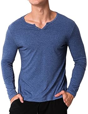 MODCHOK Herren Langarmshirt V-Ausschnitt Langarm Longsleeve Einfarbig Shirt T-Shirt Hemd Tee