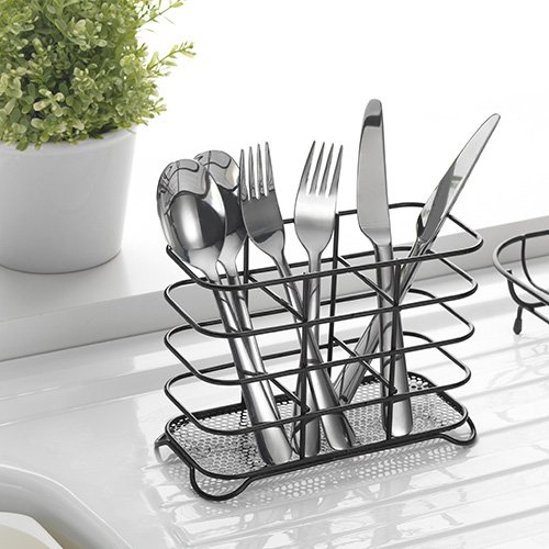 Deluxe Stahl 3 fach Draht Besteck Ständer/Halterung & Abtropfgestell Hochglanz [schwarz] - 2