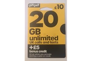 Giffgaff Multi Sim (Standard/Micro & Nano). £5 Bonus Credit Added When You Topup £10 First Time. Unlimited Calls, Texts, Data. Fits All Devices - iPhones, iPads, Tablets, Androids, Dongles & Wifi