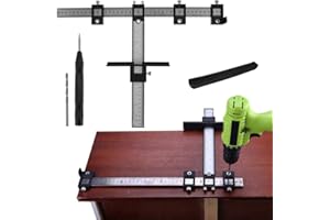 YOUR'S BATH Adjustable Cabinet Hardware Jig Template Quick Release Punch Locator Drill Guide Kit Measuring Tool Handle Hole Drilling Jig for Installation of Handles, Knobs On Doors Drawer with Center Punch