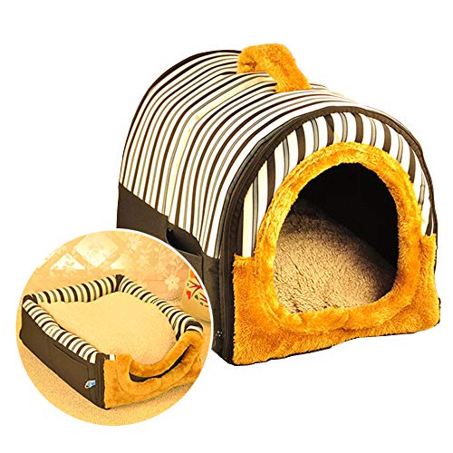 Actnow, Casetta e divano portatile 2 in 1 per animali domestici, antiscivolo, regalo ideale per cani e gatti, 3 dimensioni disponibili; motivo: colore: caffè, a strisce