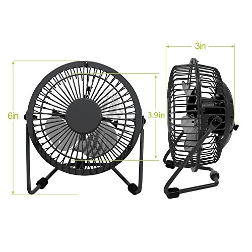 Mini Ventilator USB leise Computer Tischventilator Schreibtisch Lüfter Glamouric Tragbarer Windmaschine 4 Zoll 360°Drehbar anschluss Gehäuse Rotorblätter aus Metall Fan Für Büro Laptop (Schwarz) - 7