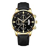 Gaddrt Herrenmode Sport Edelstahl Gehäuse Lederband Quarz Analog Armbanduhr Herrenuhren (G)