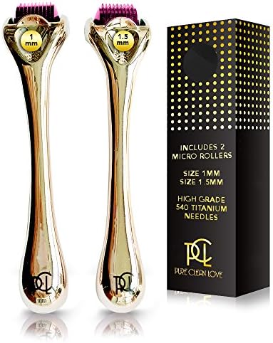 (2 Pack) Derma Roller Micro Needle Skin Face Body Roller, 540 Microneedles for Anti Aging Wrinkles, Scars, Acne, Eyes Treatment - High Grade Beauty Massager Tool - Large &amp; Delicate Areas (1mm &amp; 1.5mm)