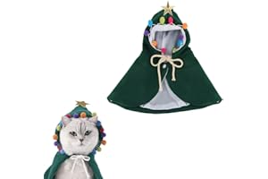 RosyFate Kostium bożonarodzeniowy dla psa, kota, kostium zwierzaka, peleryna bożonarodzeniowa z gwiazdą i pomponami, odzież dla kotów, małych psów (rozmiar M)