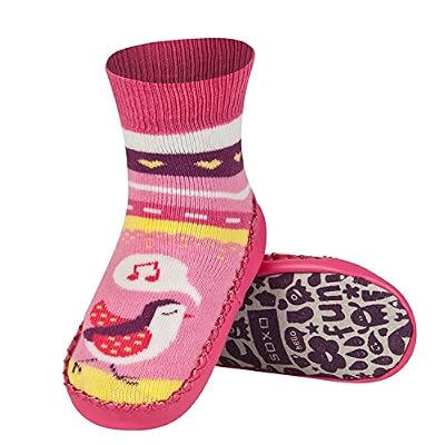 Sevira Kids Chaussons chaussettes antidérapantes avec semelle en véritable 100% cuir - Taille 27/28 BIRD