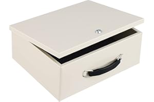 Dalmbox Portable Fire Safe Box with Key Lock, Fire Resistant Metal Lock Box for Documents, Security Strong Storage Box Safety Deposit Box for Home, Outside, Car, XL Large,13.2”x 11”x 5.1'', Beige