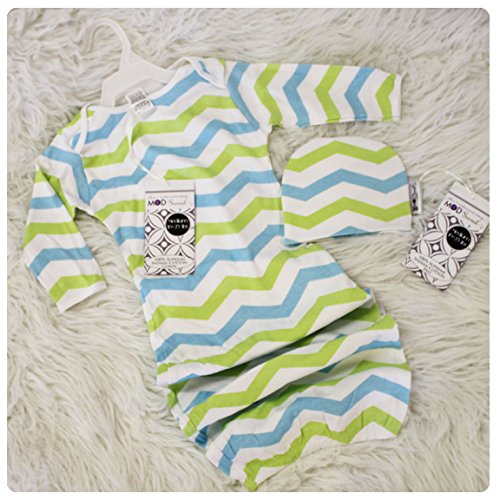 Mod Swad Supreme Indian Cotton Gown (Large, Aqua Lime Chevron)
