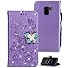 Produktbild Leder Hülle mit Galaxy A8, Bling Glitzer Diamant Strass Cover Brieftasche Case mit KunstLeder Schutz-Hülle mit Kartenfach Kredit Karten Geldklammer Hülle im Schmetterling Look für Samsung Galaxy A8