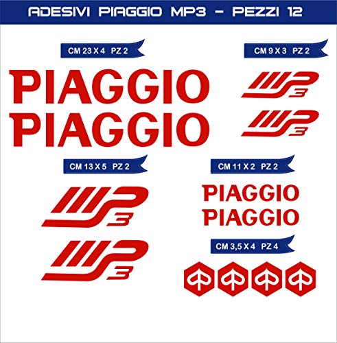 Pimastickerslab Pegatinas Adhesivos Piaggio MP3 para Motos, Motocicletas. Cod.0563 (Rosso cod. 031)