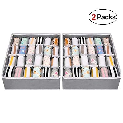 joyoldelf Lot de 2 Organisateur de Tiroir Pliable Non-tissé pour sous-vètements, Soutien-Gorges, Chaussettes Boîte de Rangement à Compartiment Gain de Place, Beige (Gris)