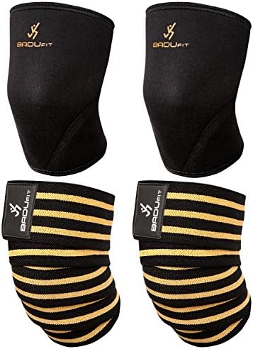 Knee Sleeves (1 PAIR) – Weightlifting Knee Sleeves – FREE Knee Wraps – Use For Bodybuilding, Powerlifting, Compression, CrossFit Training, Jogging, Hiking – 7mm Neoprene Knee Sleeve For Squats